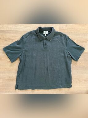 COS Relaxed Linen Cotton Polo Shirt Men’s XL Charcoal Green